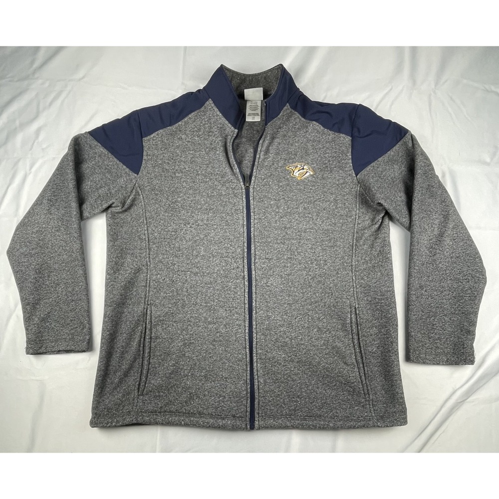 NASHVILLE PREDATORS NHL FULL ZIP FLEECE JACKET MENS LARGE GREY NAVY HOCKEY